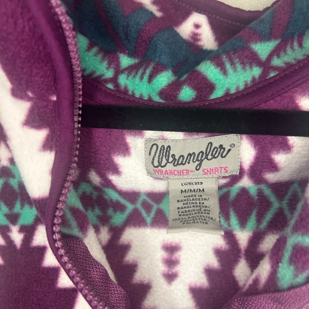 Wrangler Purple Green Aztec Southwestern Print Fleece Quarter Zip Top Equestrian - Picture 2 of 3